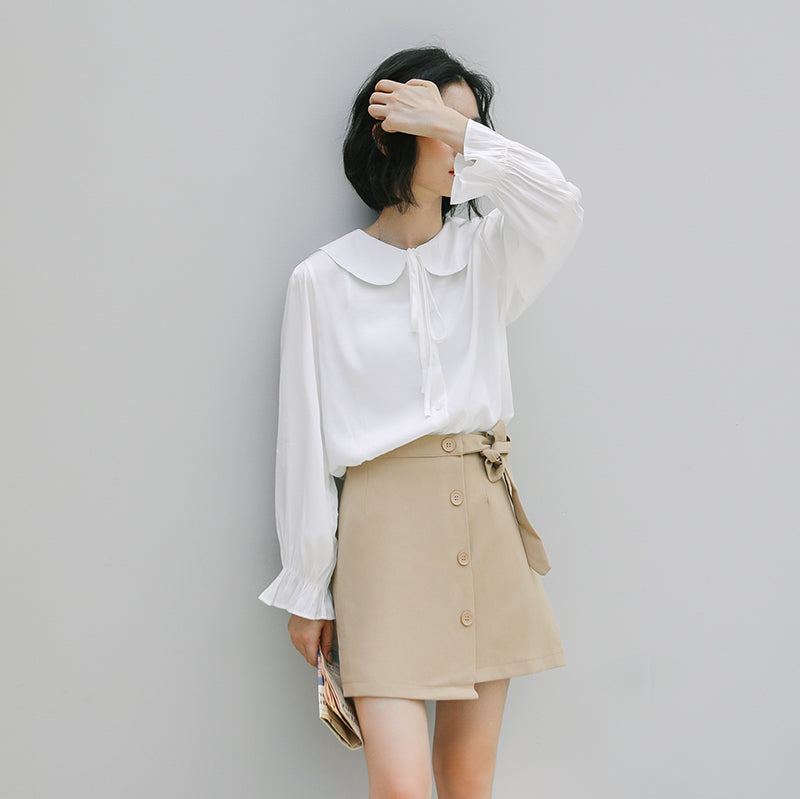 French Tie Bow Collar Shirt - Chic White Blouse