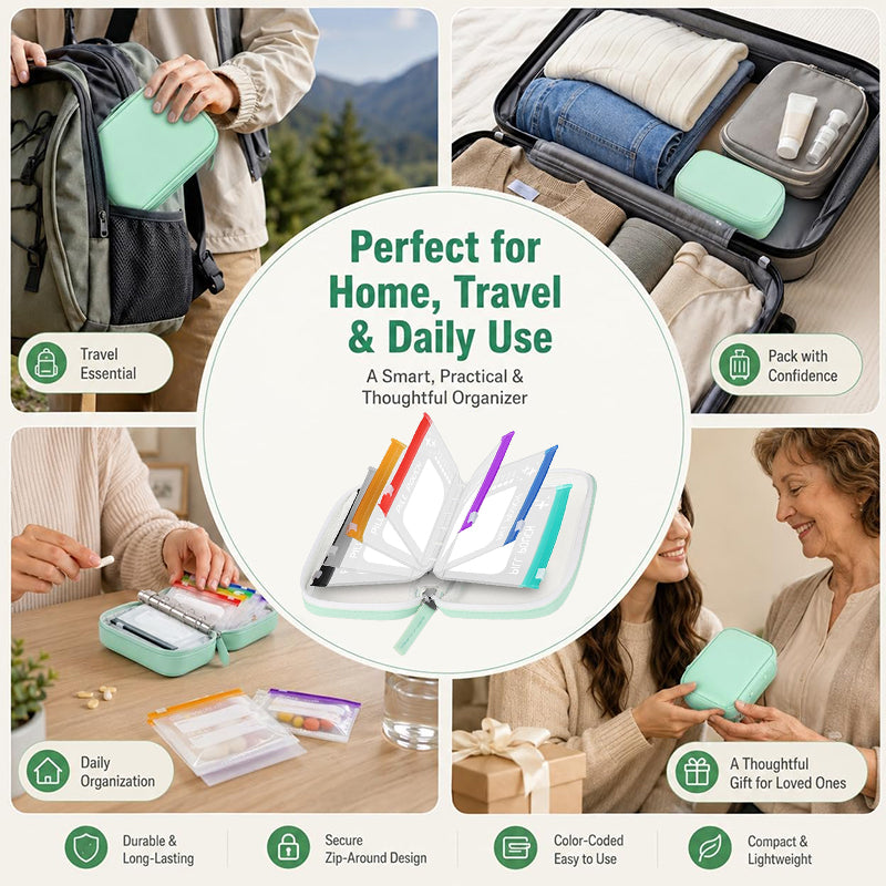 BPA-Free Color-Coded Pill Organizer – Waterproof Zipper Case, 7/14 Compartments