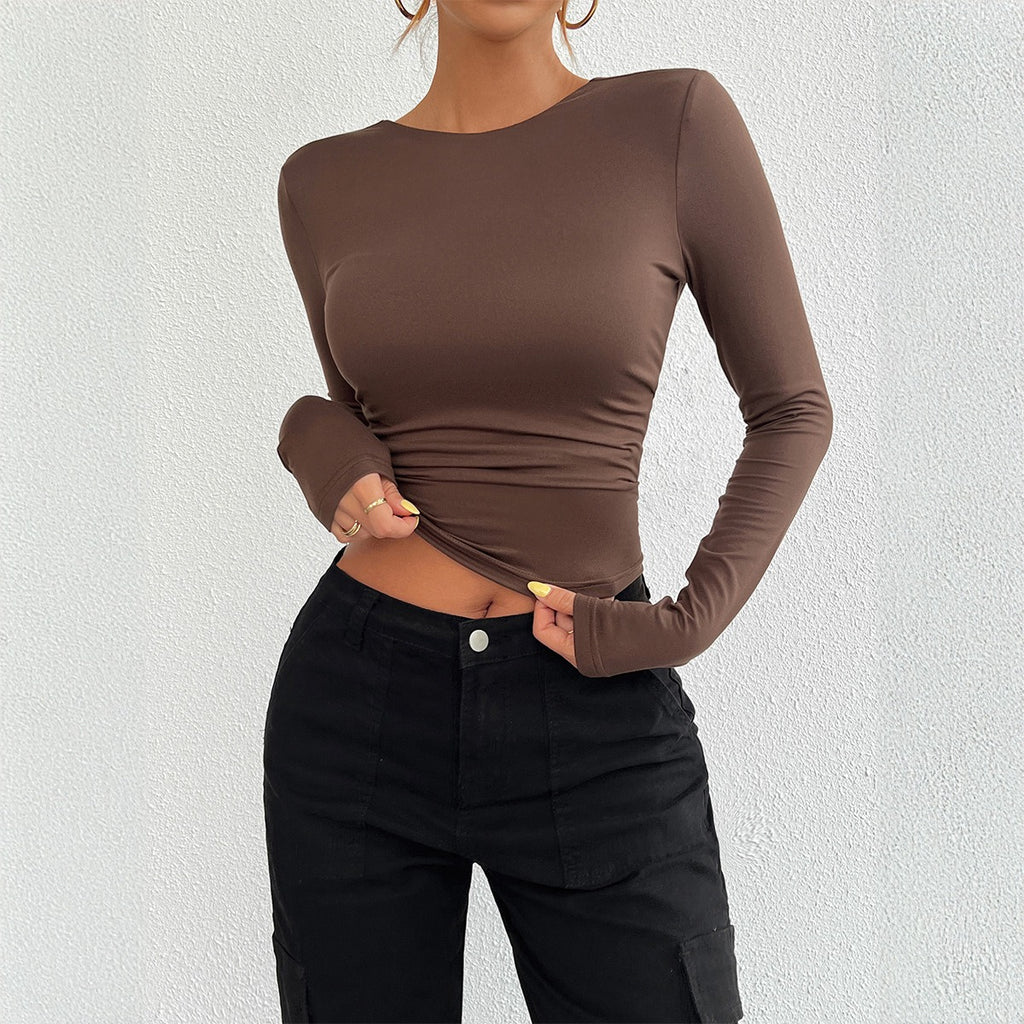 European and American autumn and winter Y2K women's clothing temperament slim fit round neck long sleeved top