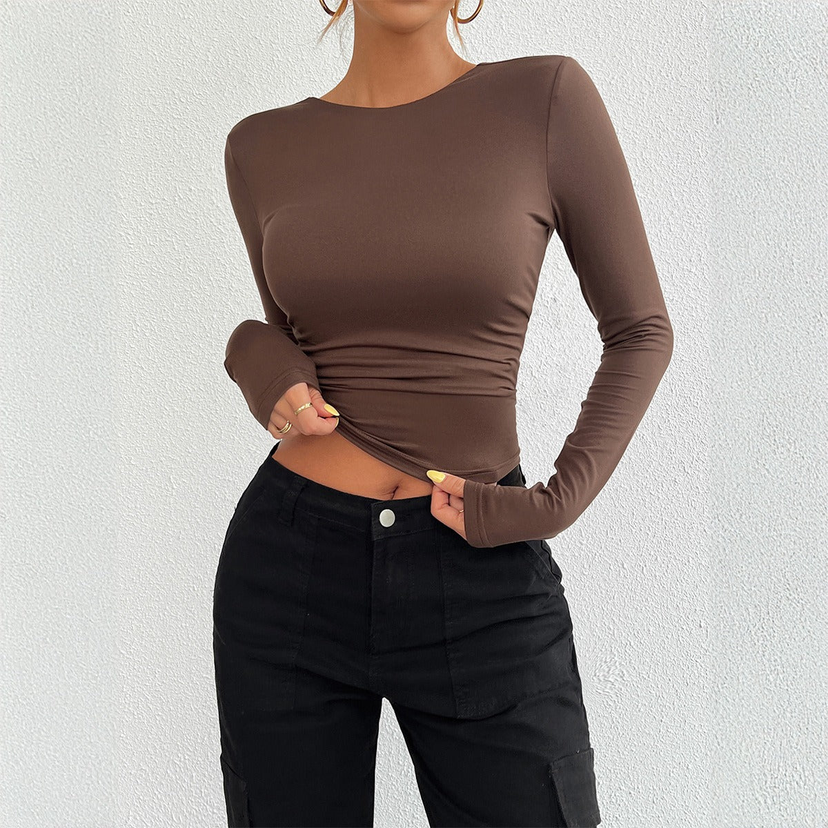 European and American autumn and winter Y2K women's clothing temperament slim fit round neck long sleeved top
