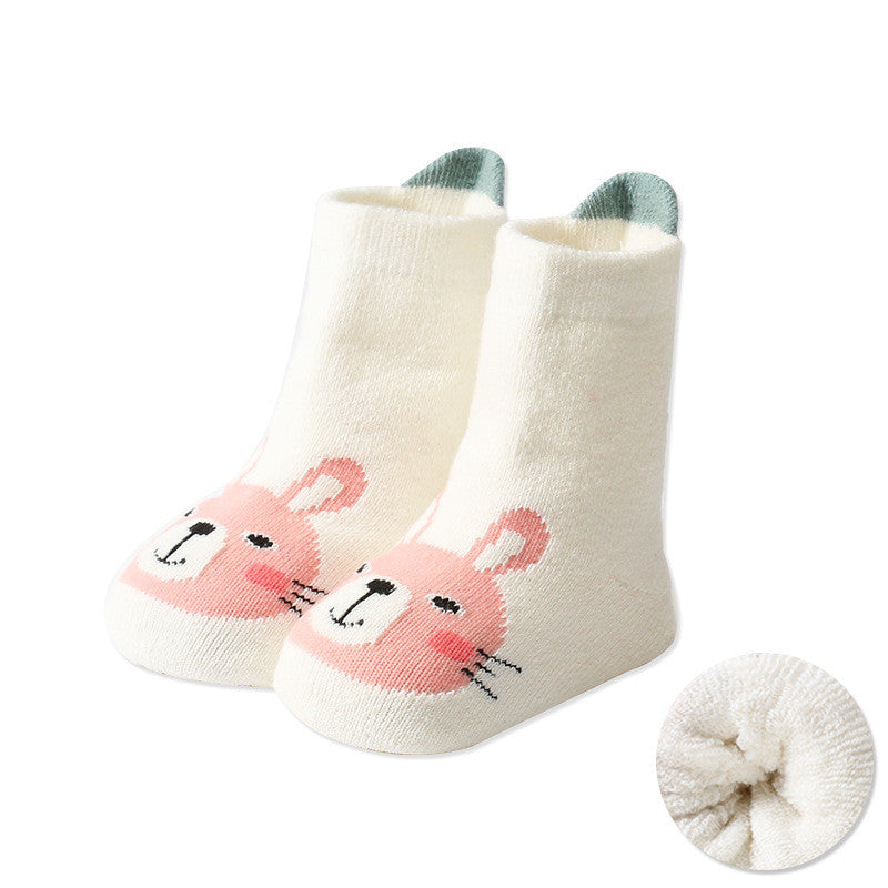 Cartoon Warm Terry Socks for Kids with Large Heel