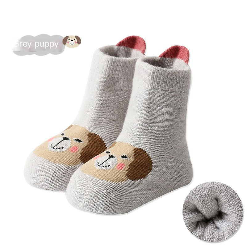 Cartoon Warm Terry Socks for Kids with Large Heel