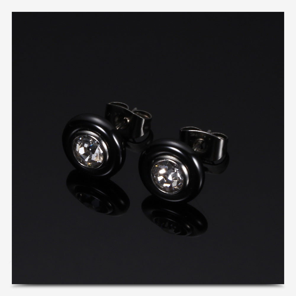 Titanium Steel Black and White Ceramic Stud Earrings
