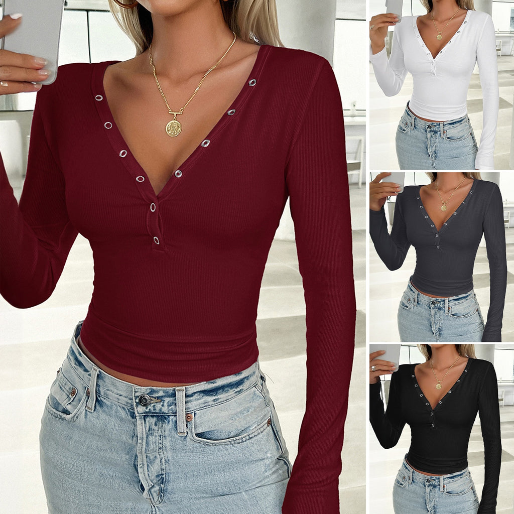 European and American autumn/winter Y2K women's clothing temperament slim fit solid color long sleeved top