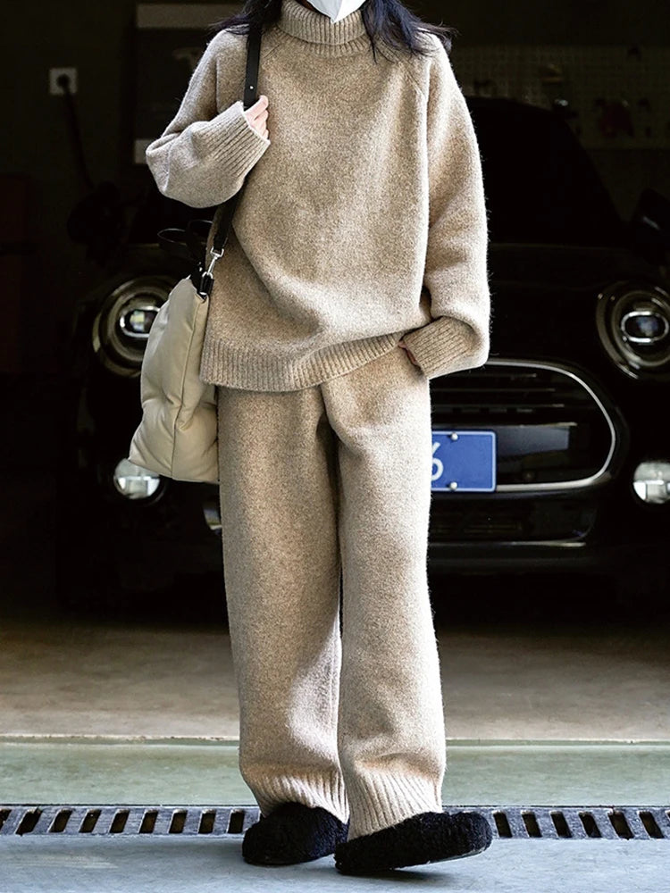 Korean Style Wool Flower Yarn High Waist Trousers Casual Loose Thick Pants Women Winter Clothing Fashion