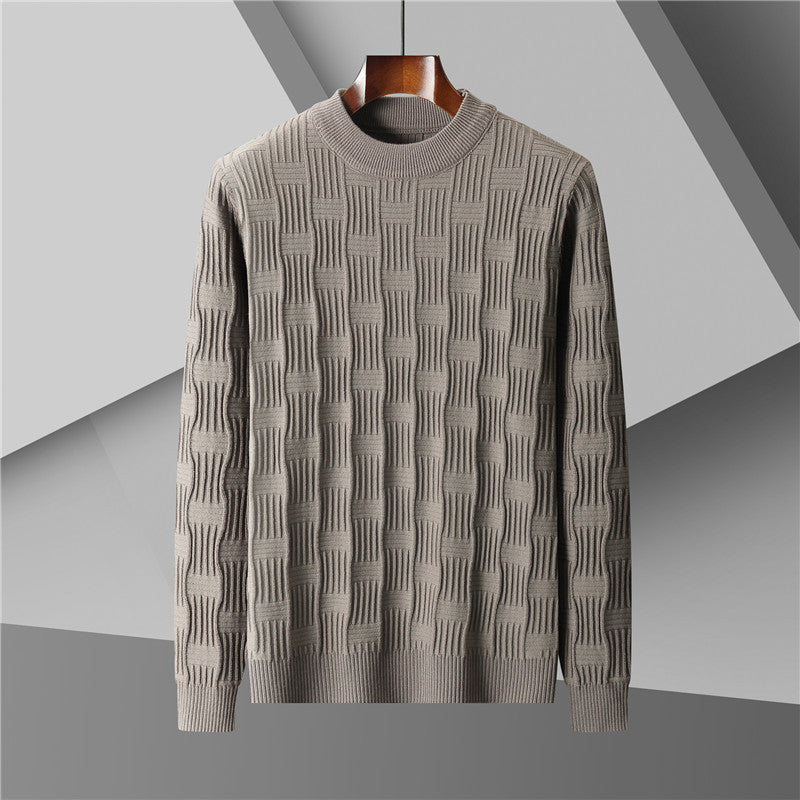 Men's Plus Size Jacquard Knitted Half Turtleneck Sweater
