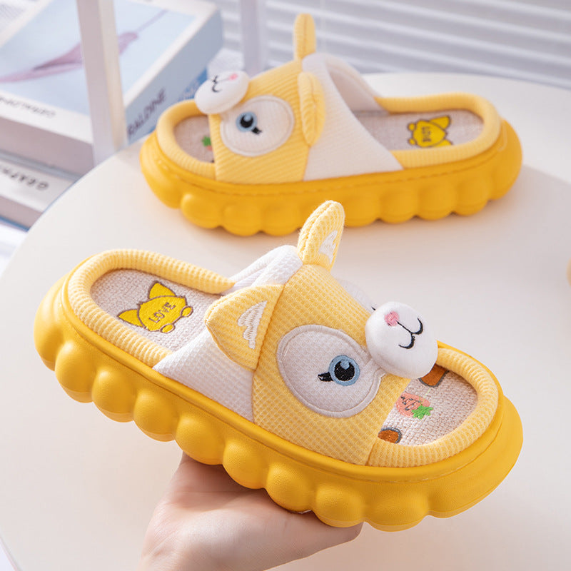 Cute Thick-Soled Cartoon Linen Slippers for Women