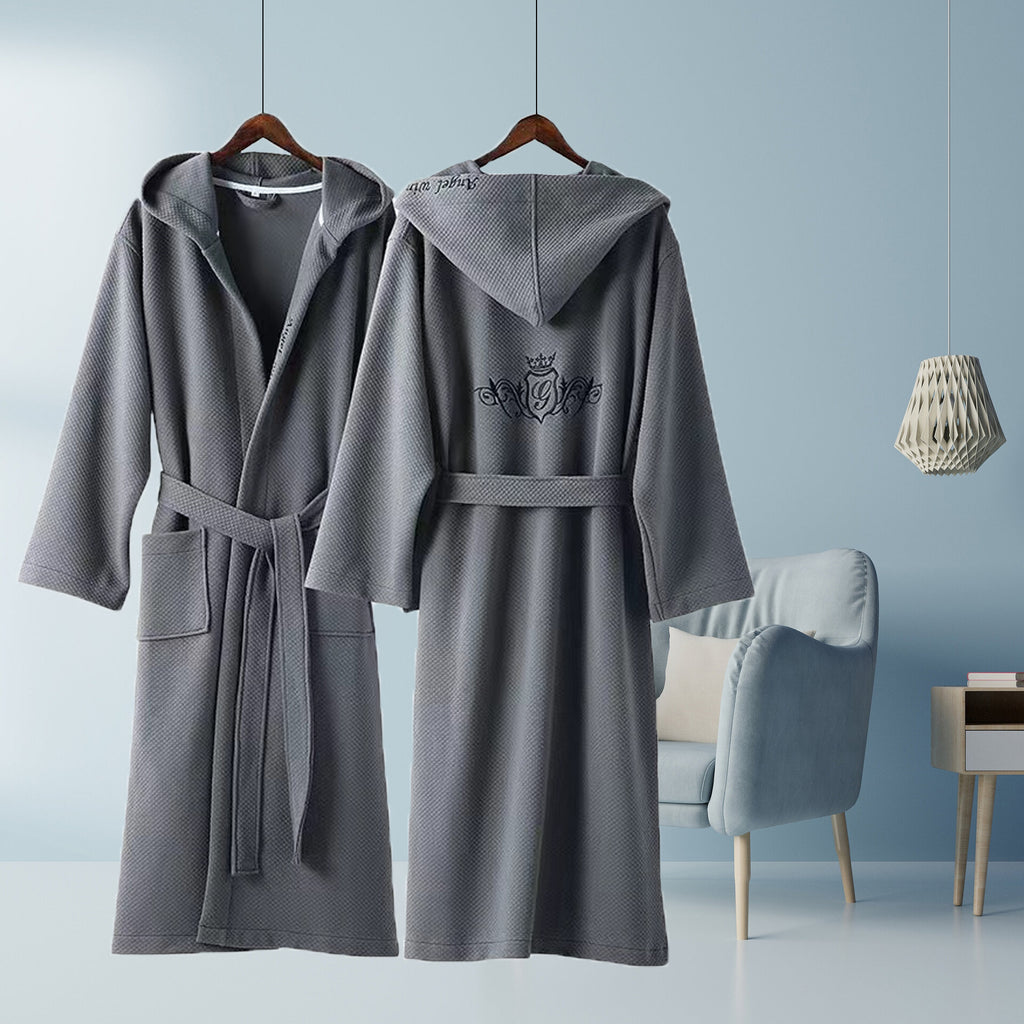 Cotton Bathrobe for Couples - Light Gray Hotel Style