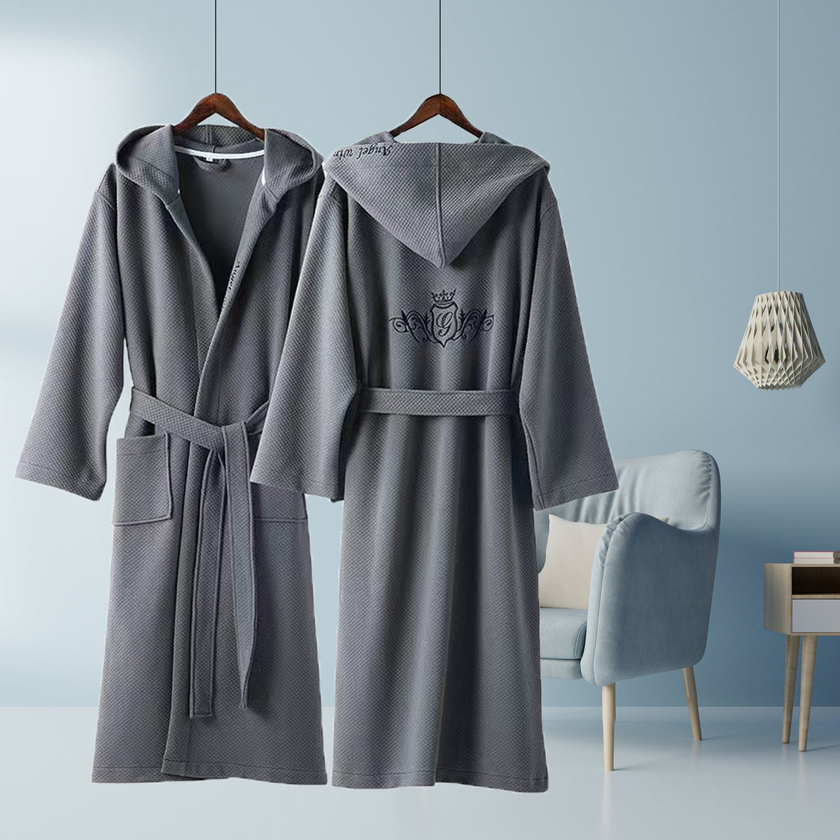 Cotton Bathrobe for Couples - Light Gray Hotel Style