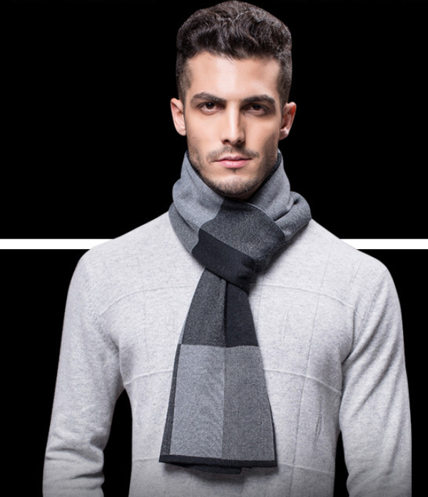 Men's Wool Winter Plaid Scarf and Neck Warmer Set