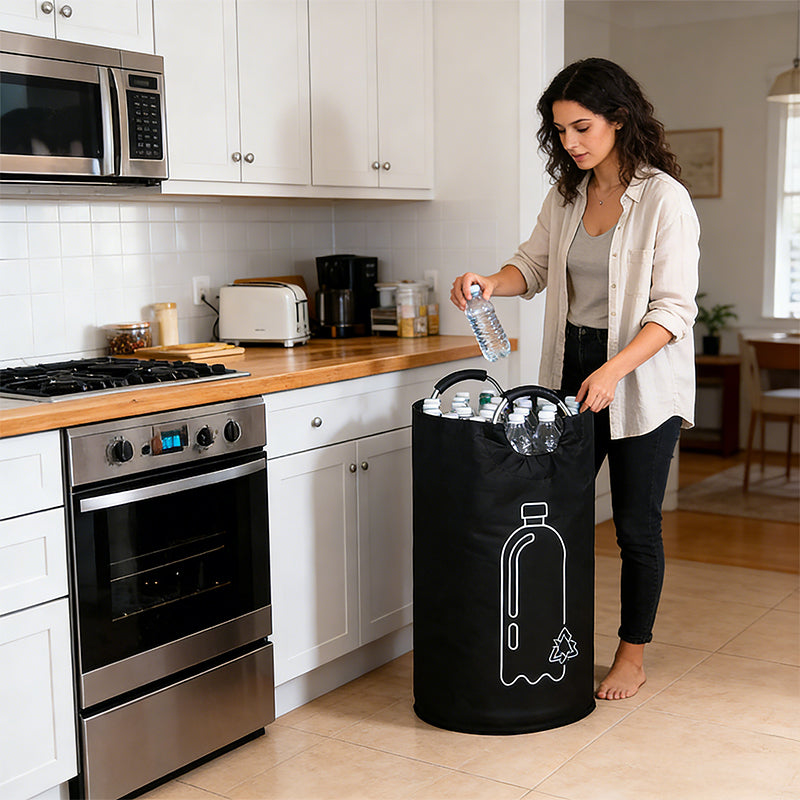 Large-Capacity 82L Storage Basket with Aluminum Handles, Foldable Recycling Bin & Wastewater Collection Bag