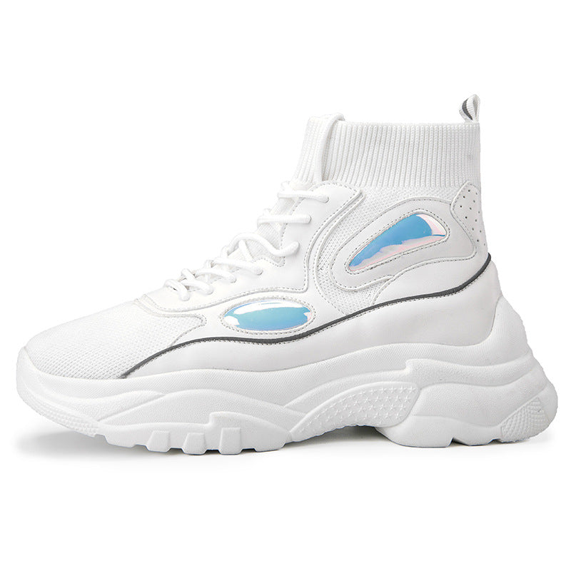 Knitted White High-Top Platform Sneakers for Couples