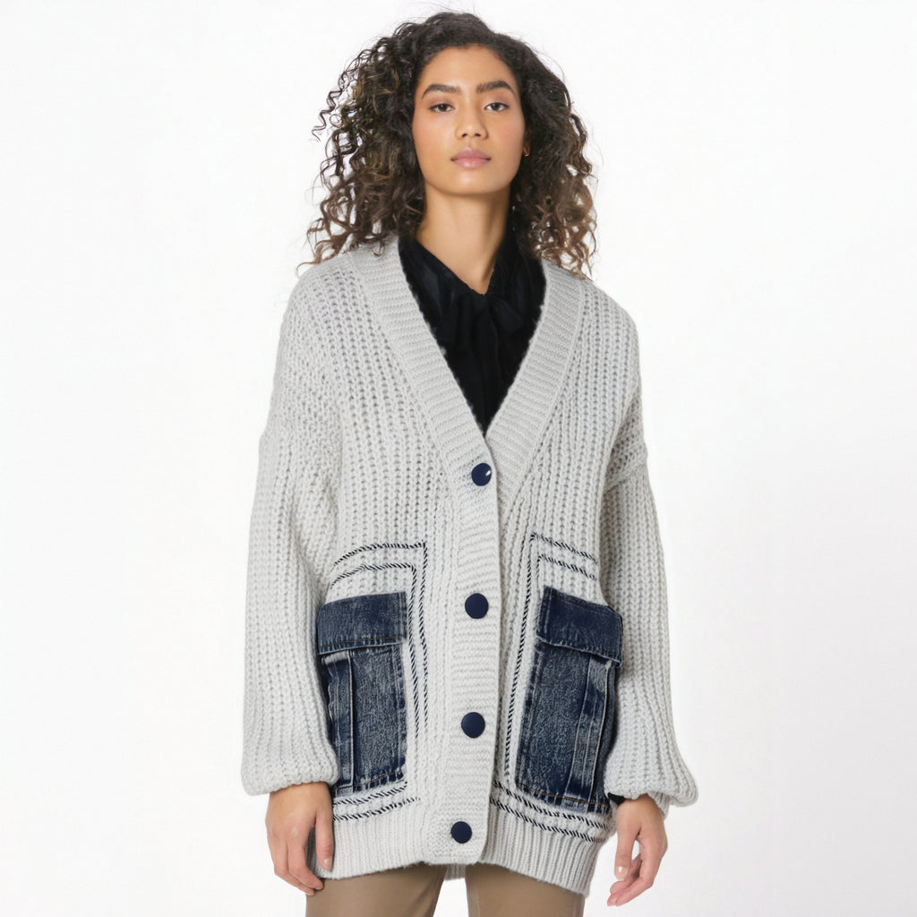 V-Neck Loose Cardigan Women Long Sleeve Single Breasted Pockets Sweater Coat Women's Clothing Autumn Winter