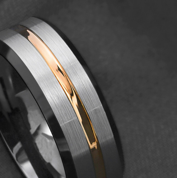 Stylish Titanium Steel Ring with Gold Stripe Design