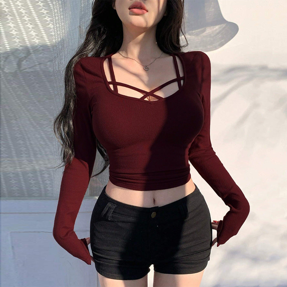 Women's clothing sweet and spicy autumn and winter U-neck slim fashion versatile top