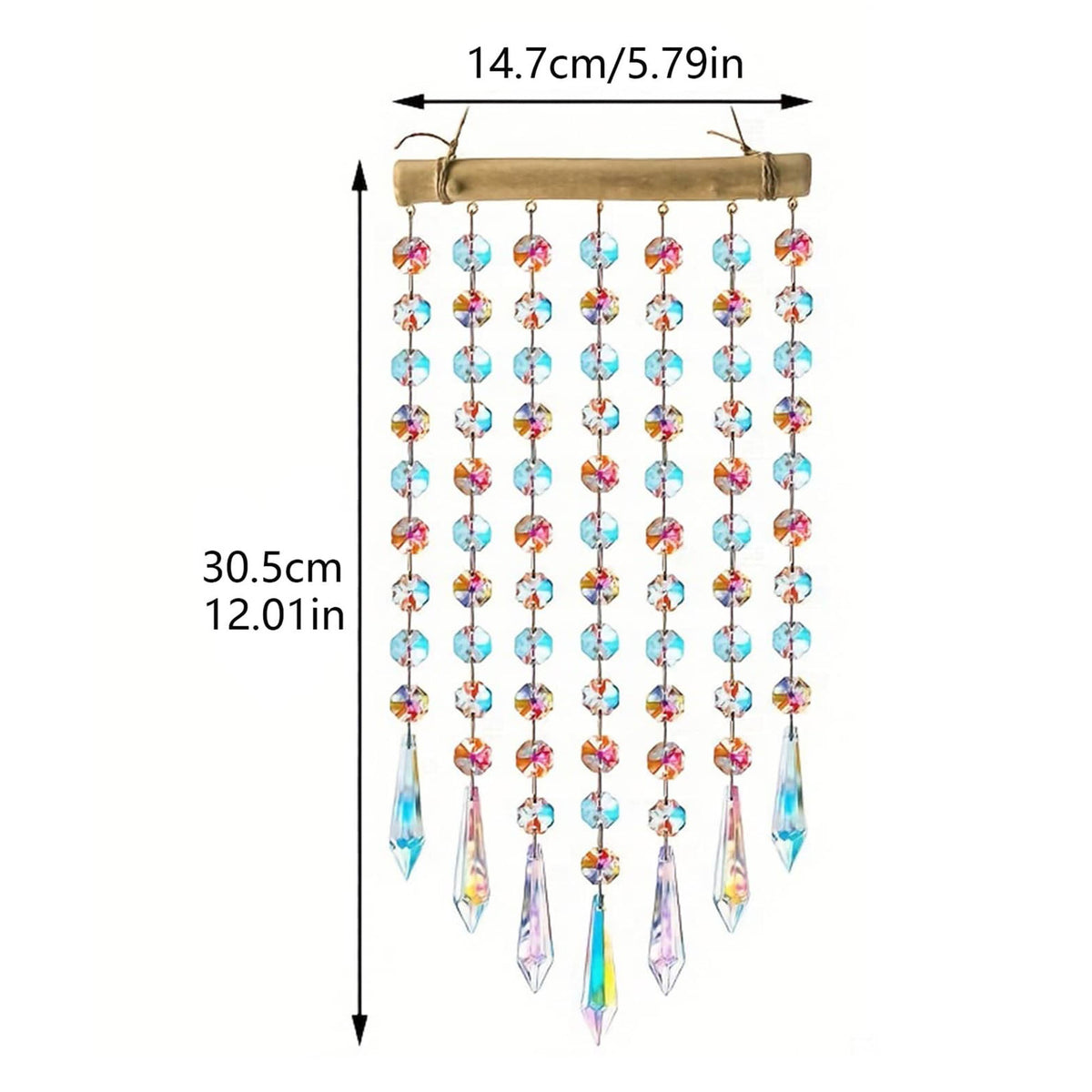 Dreamy Crystal Wind Chime with Irregular Wooden Sticks