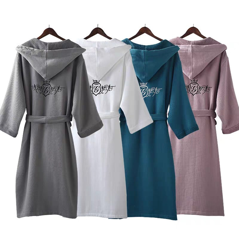 Cotton Bathrobe for Couples - Light Gray Hotel Style