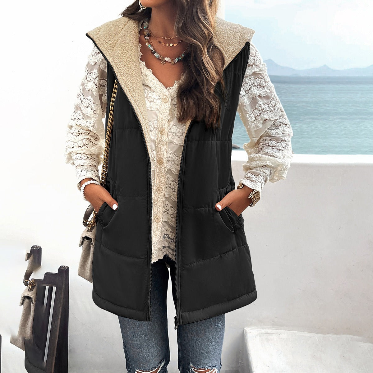 European and American popular cotton clothing women's winter loose commuting mid to long length hooded cotton jacket