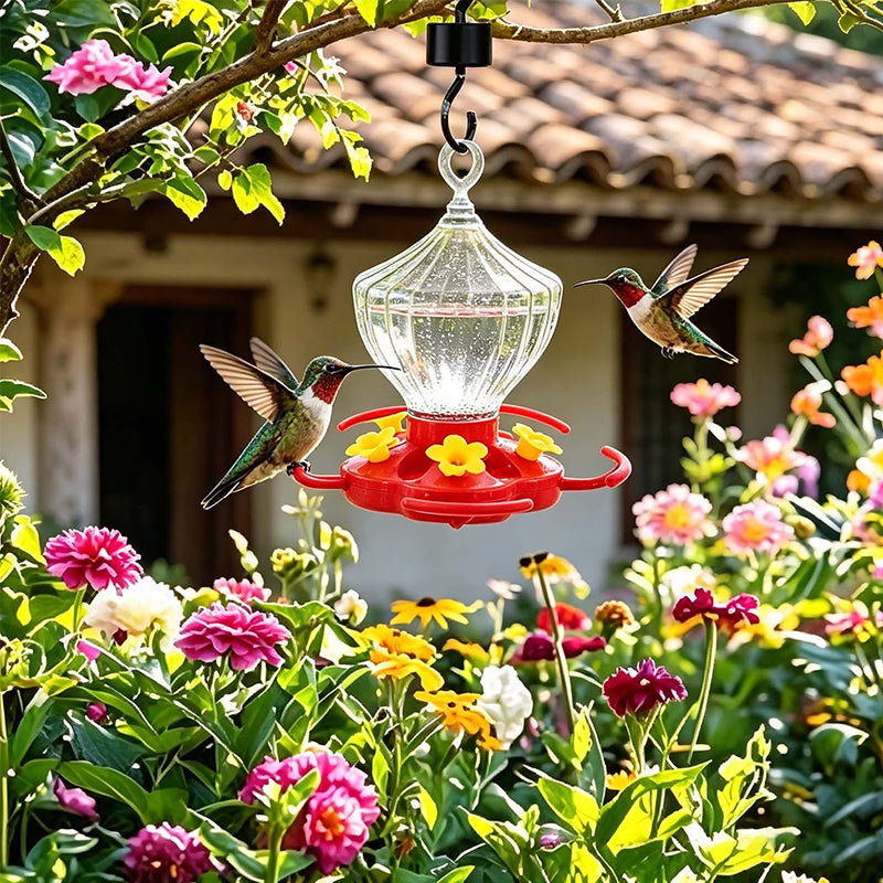 8 Oz Hanging Hummingbird Feeder – 5 Flower Ports with Perches, Outdoor Garden Bird Water Dispenser