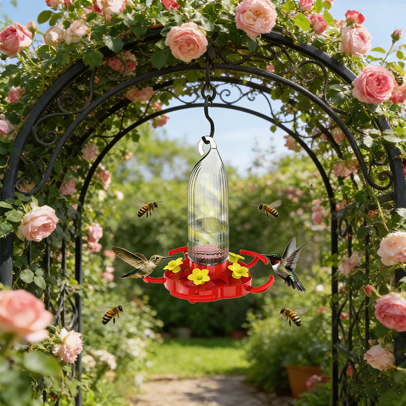 8 Oz Hanging Hummingbird Feeder – 5 Flower Ports with Perches, Outdoor Garden Bird Water Dispenser
