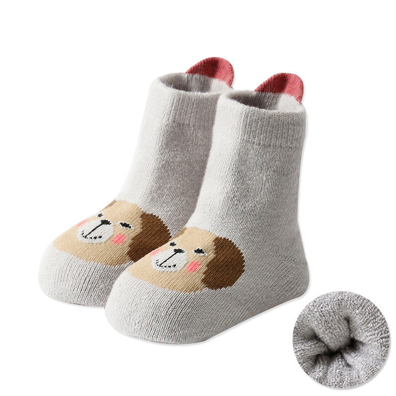 Cartoon Warm Terry Socks for Kids with Large Heel