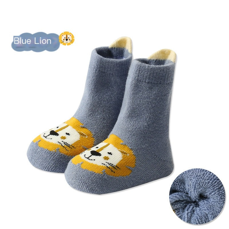 Cartoon Warm Terry Socks for Kids with Large Heel