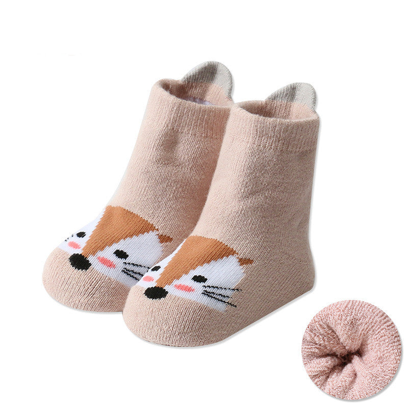 Cartoon Warm Terry Socks for Kids with Large Heel