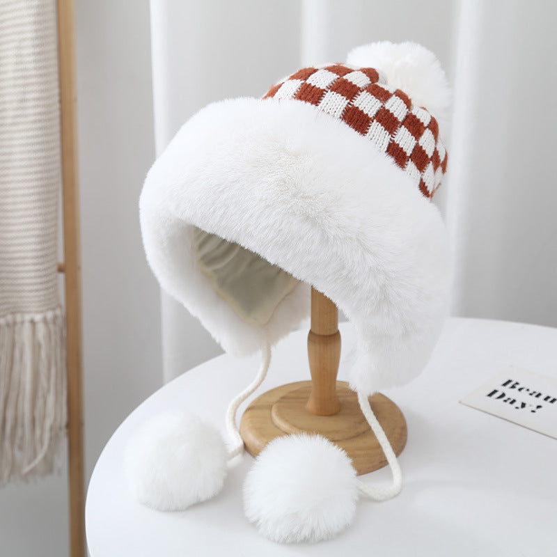 Korean Checkerboard Fuzzy Lei Feng Hat