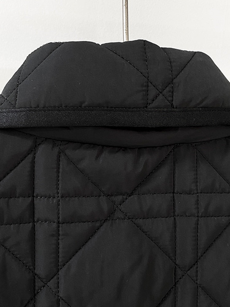 Patchwork Belted Plaid Coat For Women Lapel Sleeveless Patchwork Pockets Slim Vests Female Casual Winter Clothing Style