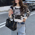 Fall Clothing Pullovers Fashion Tops for Women Vintage Leopard Print Knit Sweaters Korean Loose Jumper Sueter De Mujer