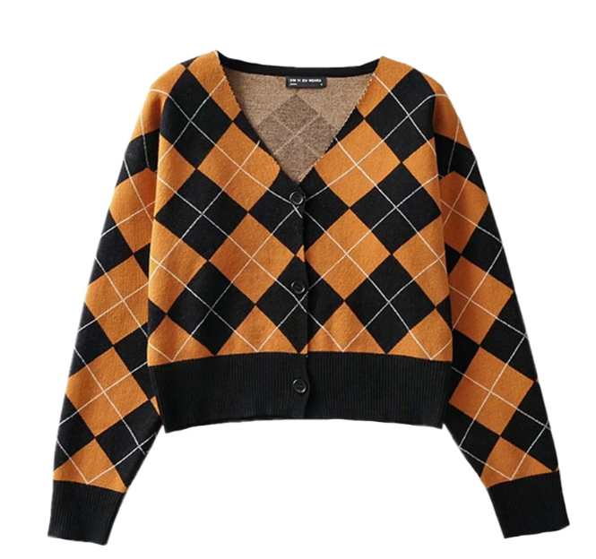 New Long Sleeve V-Neck Cropped Knit Cardigan