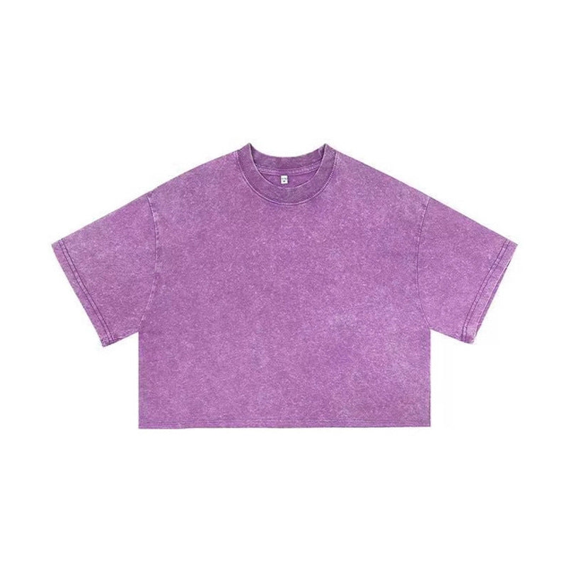 Short women's vintage washed snowflake pure cotton short-sleeve T-shirt