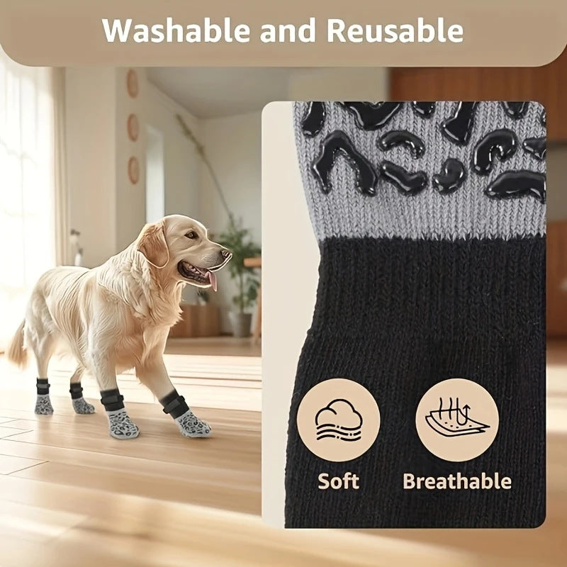 Non-slip Bottom Cotton Socks for Large Dogs, Quiet Pet Socks with Black Leopard Print, Dog Shoes for Wholesale