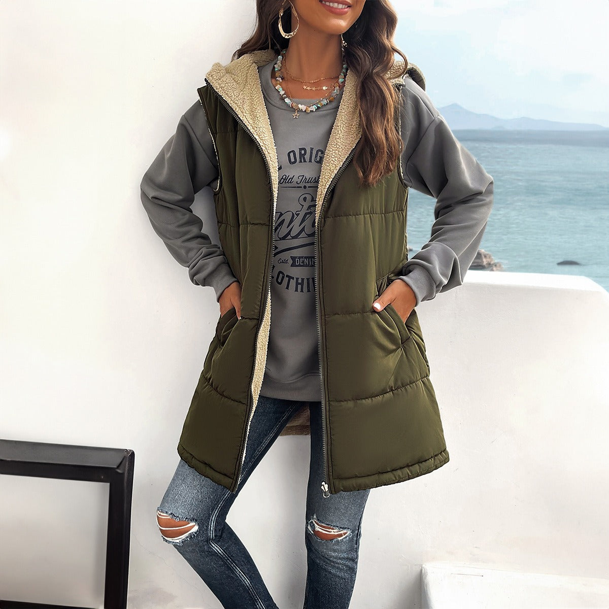 European and American popular cotton clothing women's winter loose commuting mid to long length hooded cotton jacket