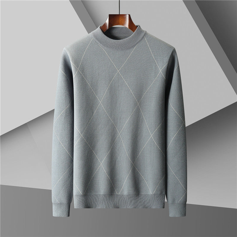 Men's Plus Size Jacquard Knitted Half Turtleneck Sweater