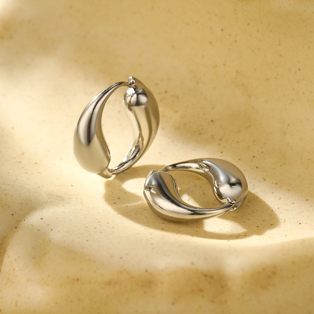 Creative O-shaped Stainless Steel Earrings with Gold Finish, Two Teardrop Loop Titanium Steel Hoop Earrings