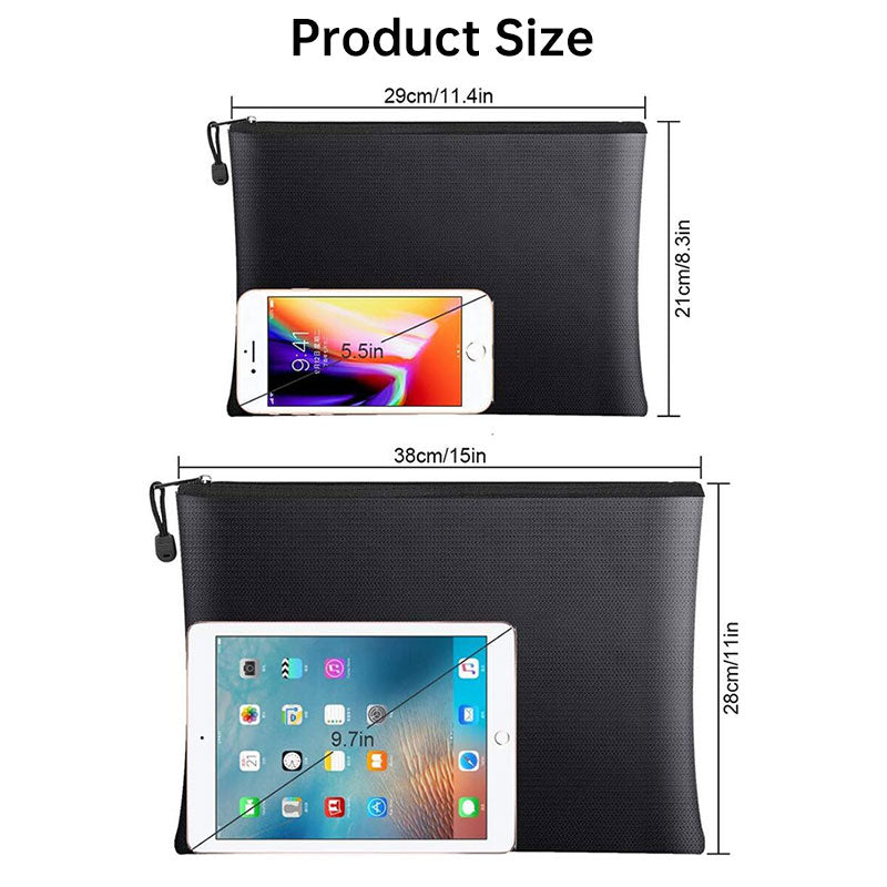 Fireproof & Waterproof Bag, File Storage Bag with Zipper for Certificates, Money, Cards(black,silver)