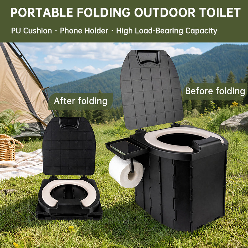Portable PU Toilet with Lid – 200KG Capacity Mobile Camping Potty for Adults, Car Emergency Commode for Outdoor Adventures