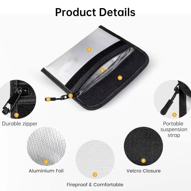 Fireproof & Waterproof Bag, File Storage Bag with Zipper for Certificates, Money, Cards(black,silver)