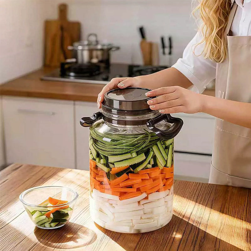Large Pickling Jar with Airtight Lid, Leak-Proof Food Grade Storage Jar with Handle