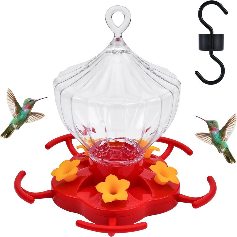8 Oz Hanging Hummingbird Feeder – 5 Flower Ports with Perches, Outdoor Garden Bird Water Dispenser