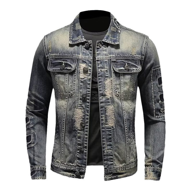 Fall and Winter Men's Fashionable Casual Denim Work Jacket, Loose Fit Outerwear for Spring and Autumn