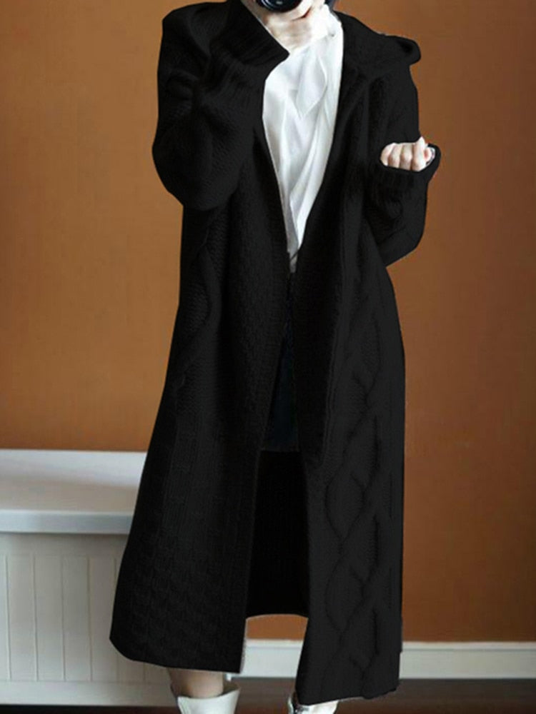 Women Sweater Long Cardigans Fall Winter New Knitted Jackets Korean Loose Oversized Long Sleeve Casual Hooded Coats