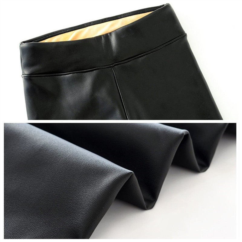 Winter Leather Pants For Women Gold Fleeces Warm Thicken Pencil Pants High Waist PU Skinny Leggings Female Fall Trousers