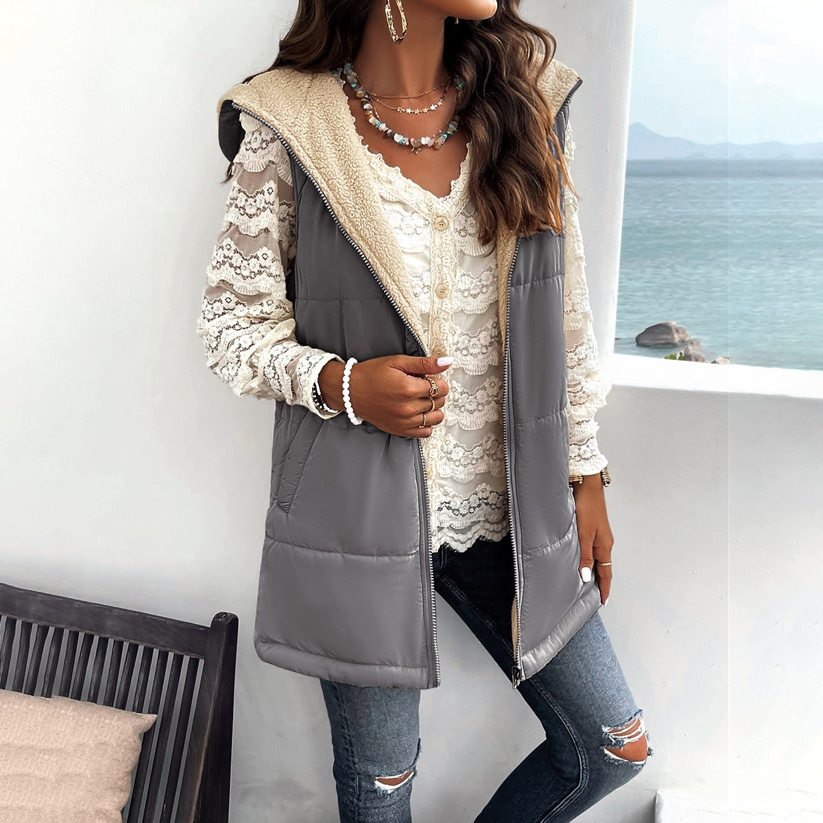 European and American popular cotton clothing women's winter loose commuting mid to long length hooded cotton jacket