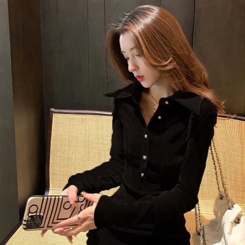 Women's Velvet Polo Collar Dress with Elegant Style, Fall/Winter Outfit, Height-Enhancing and Body-Con Skirt