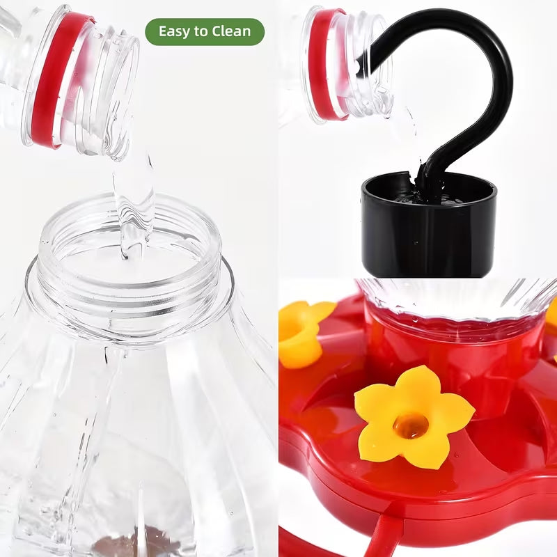 8 Oz Hanging Hummingbird Feeder – 5 Flower Ports with Perches, Outdoor Garden Bird Water Dispenser