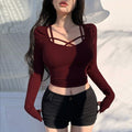 Women's clothing sweet and spicy autumn and winter U-neck slim fashion versatile top