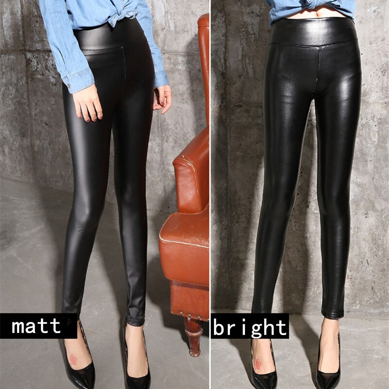 Winter Leather Pants For Women Gold Fleeces Warm Thicken Pencil Pants High Waist PU Skinny Leggings Female Fall Trousers