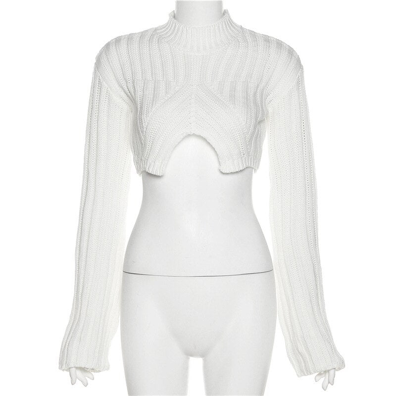 Crop Top Long Sleeve Knit Sweater T Shirt Women Y2K Streetswear Winter Clothes Fall Sexy Blouse Sweatshirt Cropped Tops